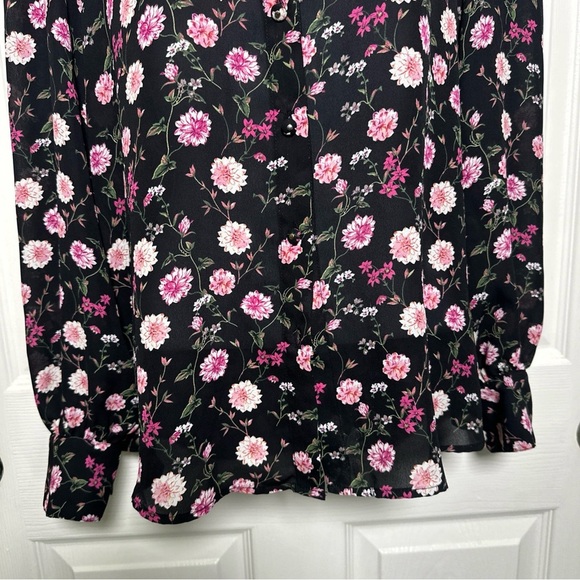 Elie Tahari Womens Size Small Black Floral Blouse Button Front Top Office Work - Picture 5 of 13